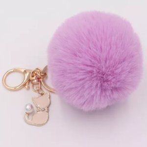 TT-Rabbit Faux Fur Ball Key Chain / Purse Accessory with Cat - Lilac